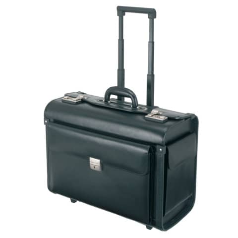 Pilot bag with trolley Alassio SILVANA leather 48,5x23x37 cm black