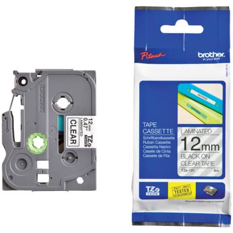 Nastro laminato per etichettarice - 12 mm x 8 mt Brother nero/trasparente
