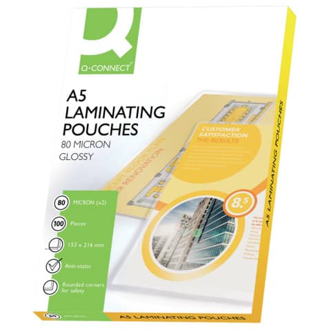 Pouches per plastificatrici Q-Connect 2x80 µm finitura lucida A5