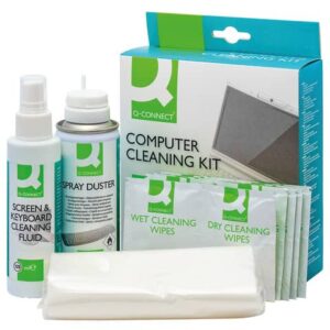 Kit pulizia pc Q-Connect aria compressa, liquido detergente e salviette