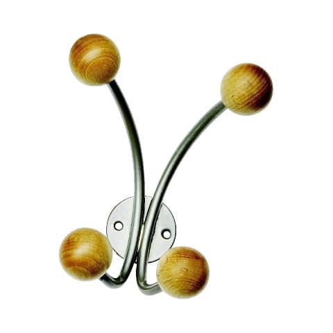 Wall hanger - 4 knobs Alco silver/wood