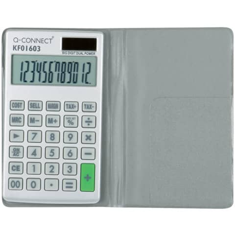 Calcolatrice tascabile solare e batteria Q-Connect - 12 cifre - grigio