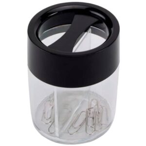 Dispenser per fermagli Q-Connect nero/trasparente rotondo 6x6x7,2 cm
