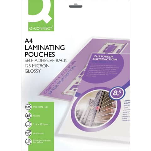 Pouches autoadesive per plastificatrici Q-Connect 2x125 µm finitura lucida A4