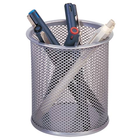 Q-Connect metal pen holder h 10 cm / Ø 9 cm silver