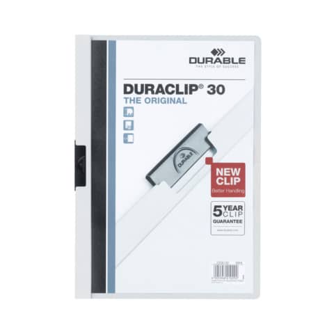 Cartellina con clip Durable DURACLIP® A4 bianco - dorso 3 mm - capacità 30 fogli