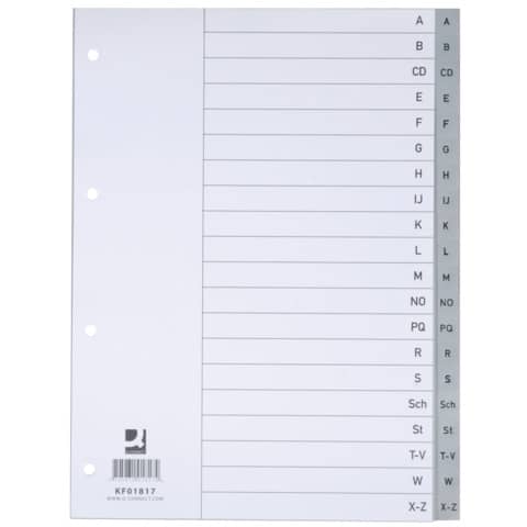 Alphabetical dividers Q-Connect A-Z 22,5x29,7 cm grey 20 pages