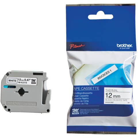 Nastro per etichettarice nero/bianco Brother 12 mm x 8 mt