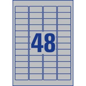 Etichette permanenti poliestere argento Avery 45,7x21,2 mm - 48 et/foglio -