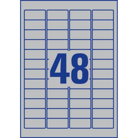 Avery silver polyester permanent labels 45.7x21.2 mm - 48 e/sheet -
