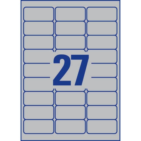 Avery silver polyester permanent labels 63.5x29.6 mm - 27 et/sheet -