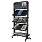 Paperflow large 5-shelf floor-standing magazine rack with wheels black - 85,5x38,5x167,5