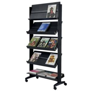 Paperflow large 5-shelf floor-standing magazine rack with wheels black - 85,5x38,5x167,5