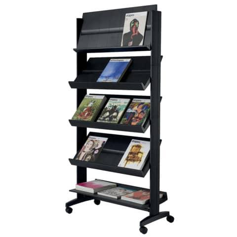 Portariviste da terra Paperflow large 5 ripiani con ruote nero - 85,5x38,5x167,5