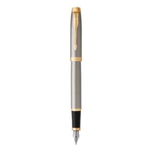 Penna stilografica Parker IM punta M inchiostro blu Brushed Metal GT -