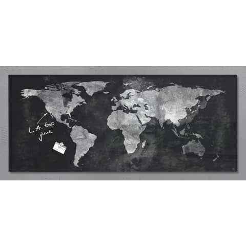 Lavagna magnetica in vetro Artverum SIGEL 130x55x1,5 cm Worldmap