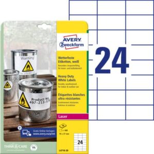 Etichette permanenti poliestere bianche Avery 70x37 mm - 24 et/foglio -