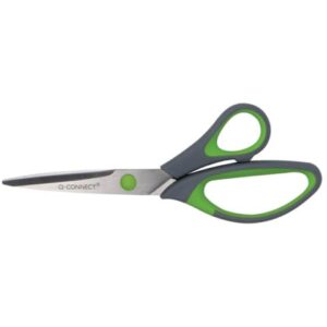 Q-Connect Softgrip scissors asymmetric blades grey/green 20 cm