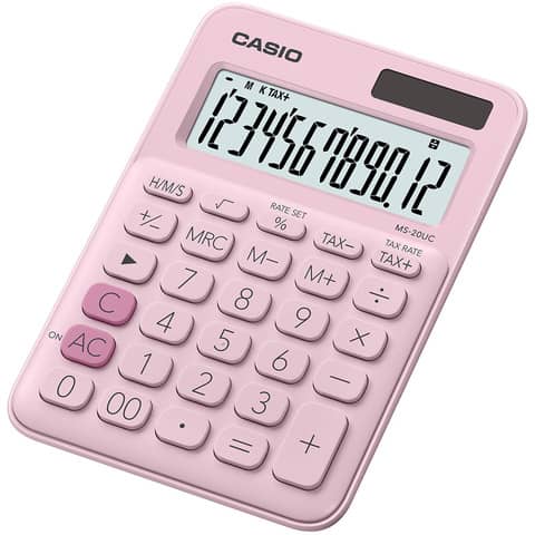 Calcolatrice da tavolo CASIO solare o batteria - 12 cifre - Rosa
