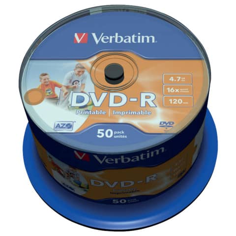 DVD-R Verbatim 16x 4.7 GB Printable Spindle Case