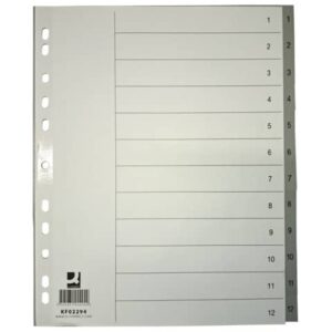 Divisore numerico Q-Connect grigio XL 24,5x29,7 cm ppl 1-12