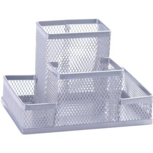 Portaoggetti Q-Connect 10,3x10x15,3 cm argento piccolo  - 4 scomparti