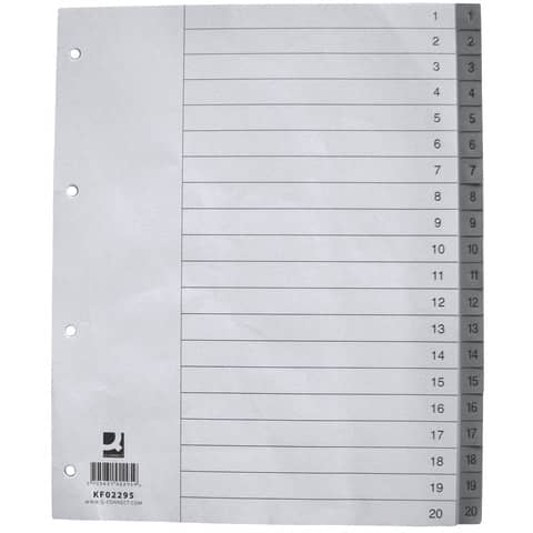 Divisore numerico Q-Connect grigio XL 24,5x29,7 cm ppl 1-20