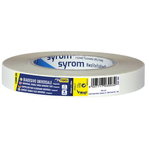 Nastro biadesivo D.F.PLP 250 SYROM formato 25 mm x 50 m - materiale ppl