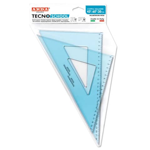 Coppia squadre ARDA Linea Tecnoschool plastica azzurro trasparente Formato 45°