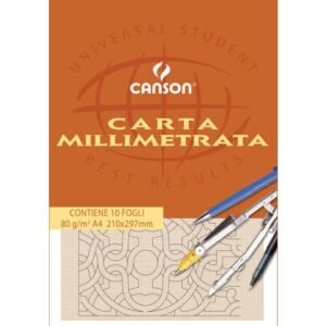Blocco da disegno CANSON carta millimetrata bianco/arancio 80 g/m² 10