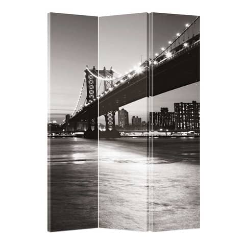 Serena Group 3-panel screen in wood and rice paper Brooklyn pattern