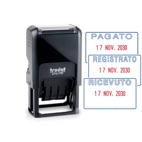 Datario con testo PAGATO TRODAT PRINTY ECO 4750/L2 in plastica 41x24 mm