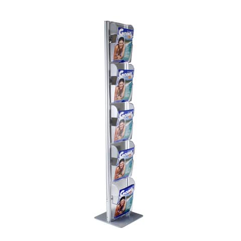 Espositore Menhir da terra TECNOSTYL A4 in alluminio a 5 scomparti 33x33x173 cm
