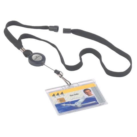 Chiocciole portabadge YO-YO Durable rotonde in plastica con cordoncino nero