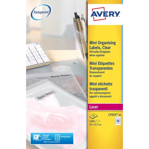 AVERY QuickPEEL 22x12,7 mm glossy transparent polyester labels - 48