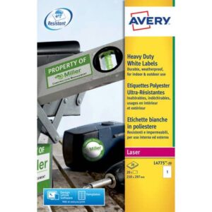 Etichette permanenti poliestere bianche Avery 210x297 mm - 1 et/foglio -