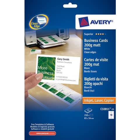 Customisable business cards Avery Quick&Clean 85x54 mm 10/sheet