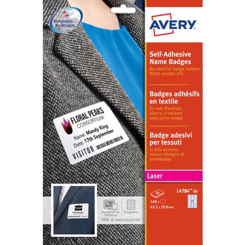 AVERY acetate silk badge stickers 63.5x29.6 mm