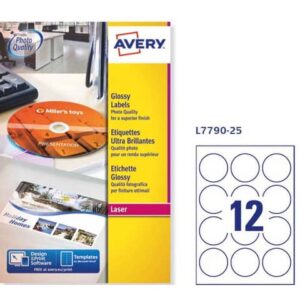 Etichette bianche lucide Avery ร 60 mm - 12 et./foglio - stampanti laser -
