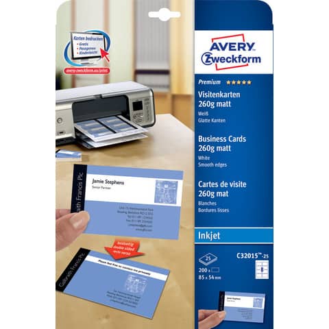 Customisable business cards Avery Quick&Clean 85x54 mm 8-sheet