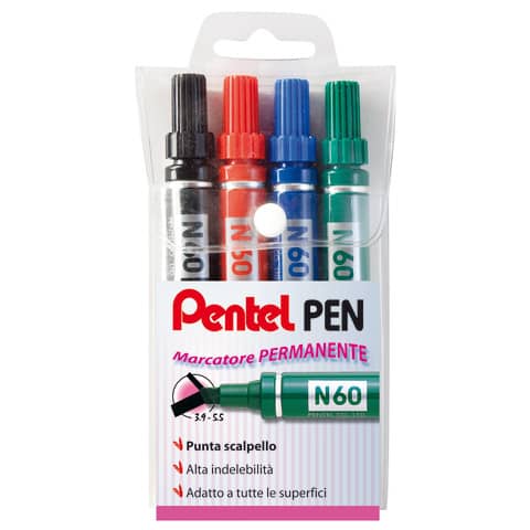 Marcatore permanente Pentel N60 con punta a scalpello 3,9/5,7 mm assortiti