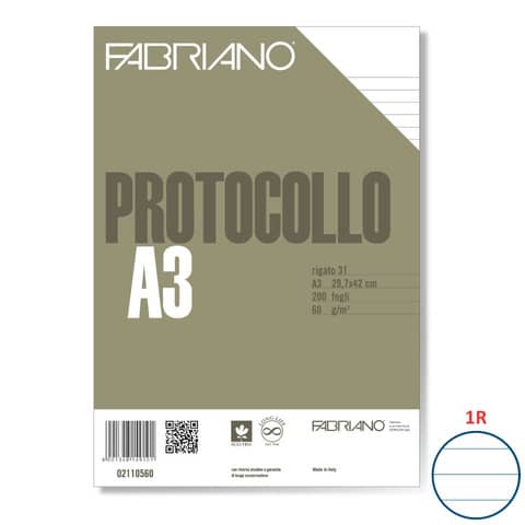 Fabriano PROTOCOLLO white 60 gsm 29.7x42 cm ruled sheets 31
