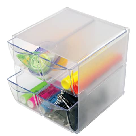 Deflecto® polystyrene organiser cube with 4 transparent drawers