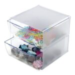 Cubo organizer deflecto® in polistirene con 2 cassetti trasparente