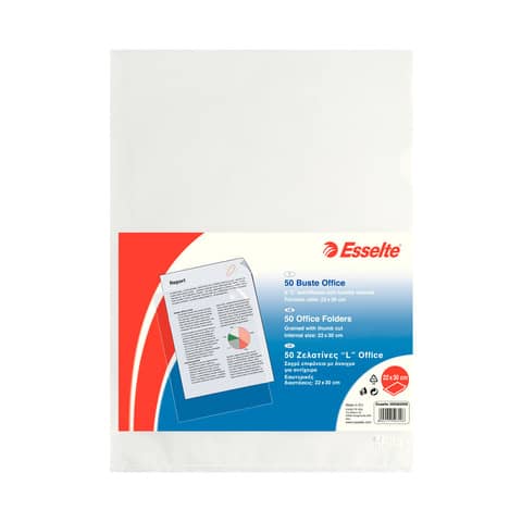 Buste a L non perforate Esselte OFFICE PP antiriflesso trasparente 22x30 cm