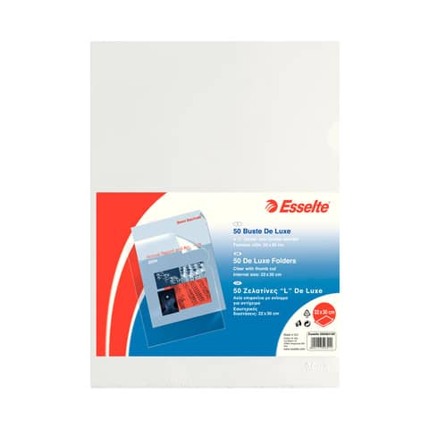 Buste a L non perforate Esselte DE LUXE PP lucido trasparente 22x30 cm liscia