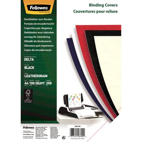 Copertine per rilegatrici FELLOWES Delta goffrate cartoncino nero A4 250 g/m²