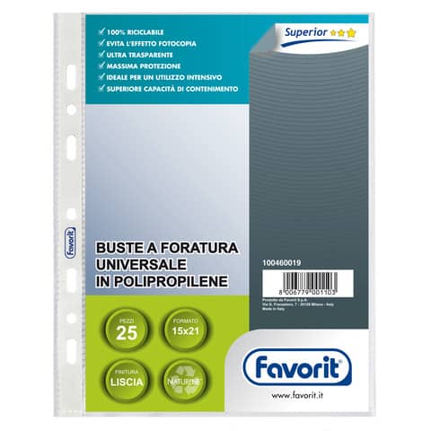 FAVORIT smooth superior 15x21 cm transp. pouches with universal perforation