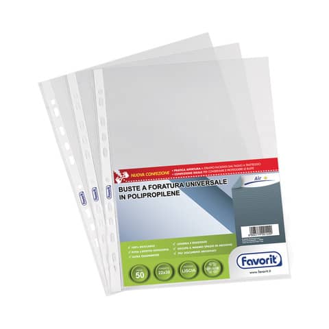 Buste trasp. a foratura universale FAVORIT liscia air 22x30 cm