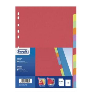Divisore in cartoncino Favorit 12 tacche neutre colorate 21x29,7 cm assortiti